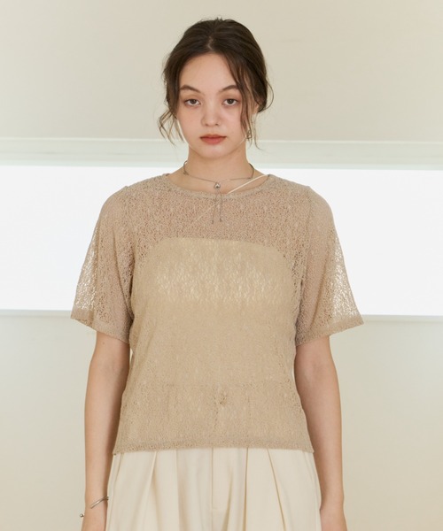 OLUN(オルン)の「nuance sheer half sleeve tops/ハーフスリーブニュアンスシアートップス(Tシャツ/カットソー・レディース・ベージュ/アイボリー・FREE)」の19枚目の写真