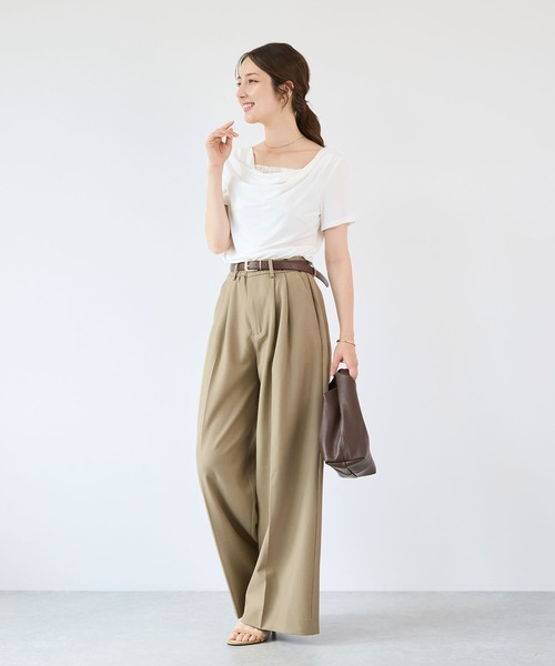 Futier land(フューティアランド)の「【接触冷感】レース見えドレープ半袖トップス(Tシャツ/カットソー・レディース・ミント/ブラック/ホワイト/モカ・FREE)」の11枚目の写真
