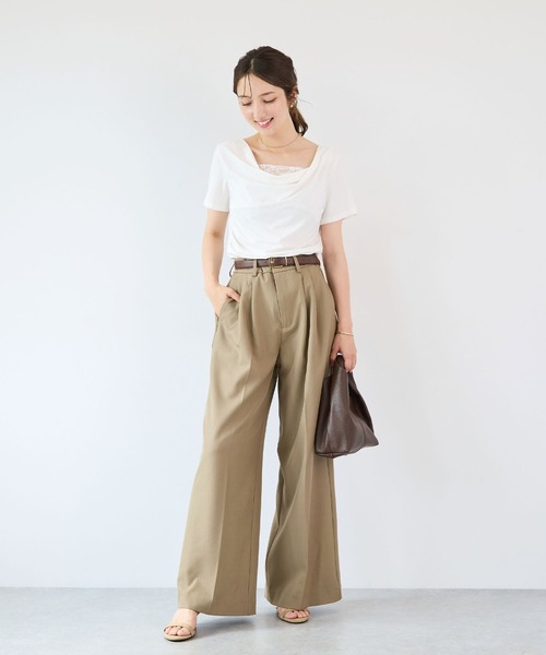 Futier land(フューティアランド)の「【接触冷感】レース見えドレープ半袖トップス(Tシャツ/カットソー・レディース・ミント/ブラック/ホワイト/モカ・FREE)」の13枚目の写真