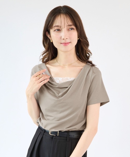 Futier land(フューティアランド)の「【接触冷感】レース見えドレープ半袖トップス(Tシャツ/カットソー・レディース・ミント/ブラック/ホワイト/モカ・FREE)」の17枚目の写真