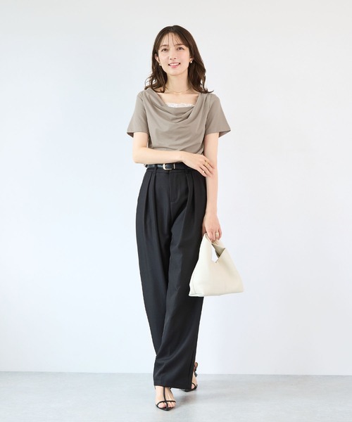 Futier land(フューティアランド)の「【接触冷感】レース見えドレープ半袖トップス(Tシャツ/カットソー・レディース・ミント/ブラック/ホワイト/モカ・FREE)」の20枚目の写真