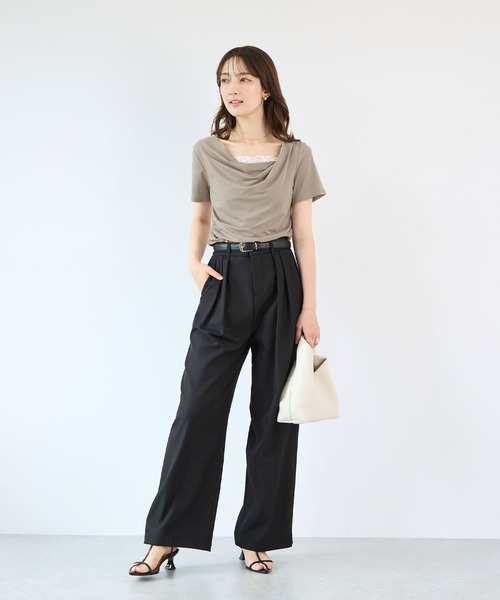Futier land(フューティアランド)の「【接触冷感】レース見えドレープ半袖トップス(Tシャツ/カットソー・レディース・ミント/ブラック/ホワイト/モカ・FREE)」の22枚目の写真