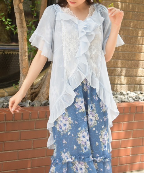 axes femme(アクシーズファム)の「フィッシュテール楊柳ガウン(カーディガン/ボレロ・レディース・サックスブルー/ピンク/キナリ・FREE)」の11枚目の写真