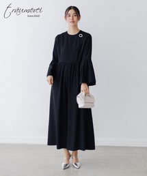 【traumerei】【WEB限定】【洗える】ベルスリーブオールインワンドレス/ポケット付き/結婚式/パーティー/お呼ばれ/七五三/前撮り/顔合わせ/食事会/お宮参り/学校行事/ママ/参観/母親/服/卒業式/入学式