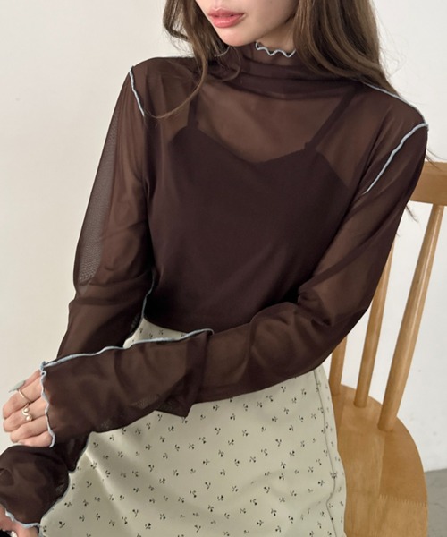 CLEA(クレア)の「パイイングシアーネックトップス(Tシャツ/カットソー・レディース・ブラック/アイボリー/オレンジ/グレー/ブラウン・FREE)」の4枚目の写真