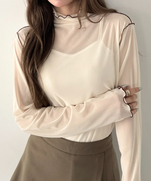 CLEA(クレア)の「パイイングシアーネックトップス(Tシャツ/カットソー・レディース・ブラック/アイボリー/オレンジ/グレー/ブラウン・FREE)」の6枚目の写真