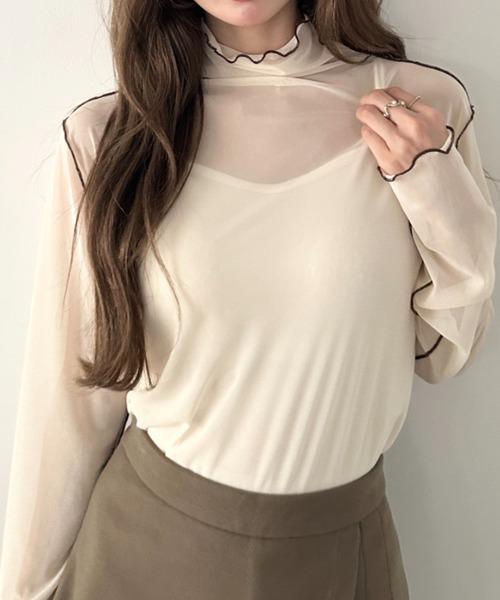 CLEA(クレア)の「パイイングシアーネックトップス(Tシャツ/カットソー・レディース・ブラック/アイボリー/オレンジ/グレー/ブラウン・FREE)」の7枚目の写真