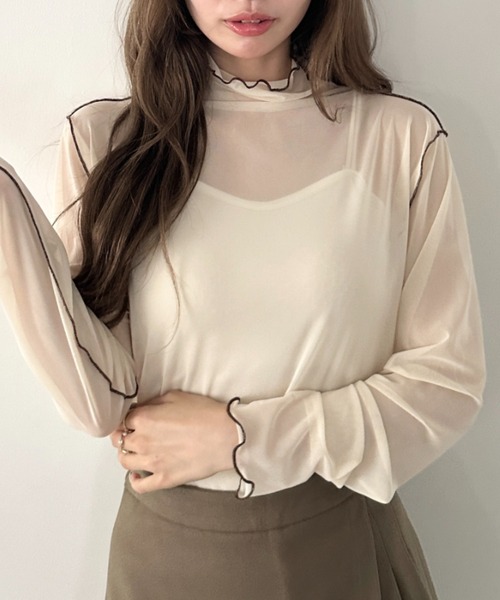 CLEA(クレア)の「パイイングシアーネックトップス(Tシャツ/カットソー・レディース・ブラック/アイボリー/オレンジ/グレー/ブラウン・FREE)」の8枚目の写真