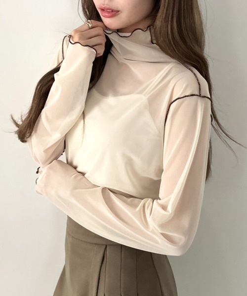 CLEA(クレア)の「パイイングシアーネックトップス(Tシャツ/カットソー・レディース・ブラック/アイボリー/オレンジ/グレー/ブラウン・FREE)」の9枚目の写真
