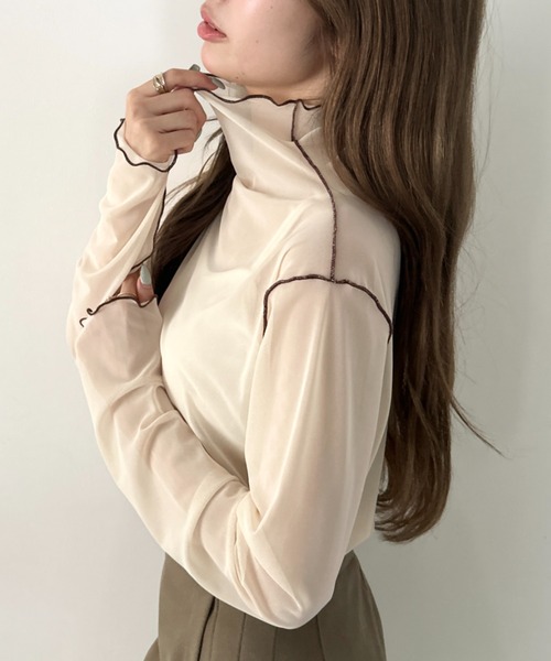CLEA(クレア)の「パイイングシアーネックトップス(Tシャツ/カットソー・レディース・ブラック/アイボリー/オレンジ/グレー/ブラウン・FREE)」の10枚目の写真