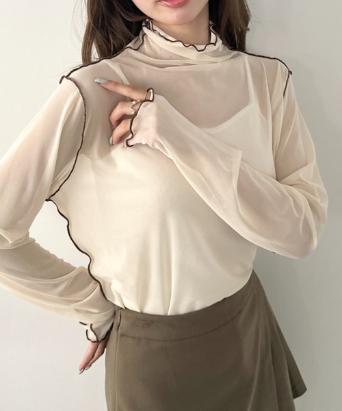CLEA(クレア)の「パイイングシアーネックトップス(Tシャツ/カットソー・レディース・ブラック/アイボリー/オレンジ/グレー/ブラウン・FREE)」の11枚目の写真