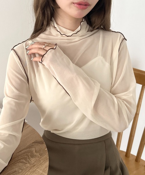 CLEA(クレア)の「パイイングシアーネックトップス(Tシャツ/カットソー・レディース・ブラック/アイボリー/オレンジ/グレー/ブラウン・FREE)」の12枚目の写真