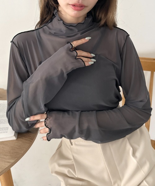 CLEA(クレア)の「パイイングシアーネックトップス(Tシャツ/カットソー・レディース・ブラック/アイボリー/オレンジ/グレー/ブラウン・FREE)」の20枚目の写真