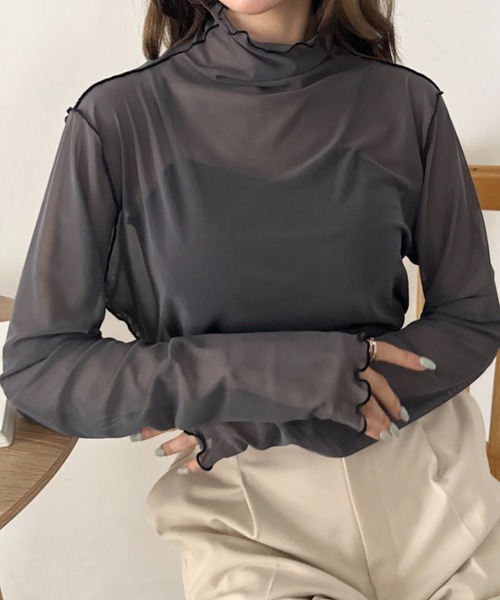CLEA(クレア)の「パイイングシアーネックトップス(Tシャツ/カットソー・レディース・ブラック/アイボリー/オレンジ/グレー/ブラウン・FREE)」の21枚目の写真