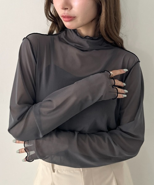 CLEA(クレア)の「パイイングシアーネックトップス(Tシャツ/カットソー・レディース・ブラック/アイボリー/オレンジ/グレー/ブラウン・FREE)」の22枚目の写真