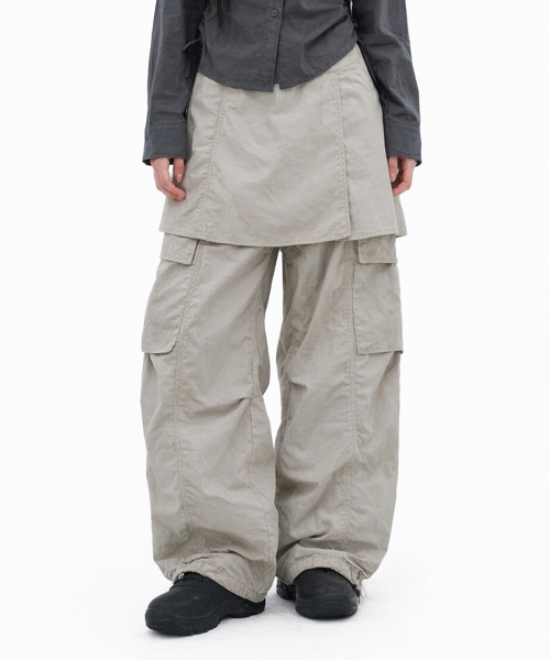 F.ILLUMINATE(フィルミネイト)の「(W) レイヤードスカートパンツ-ライトグレー(その他パンツ・レディース・その他・SMALL/MEDIUM)」の1枚目の写真