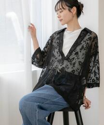 スカート レース 花柄 シャツ ブラウス スカート」に該当するブラック