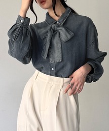 junoah（ジュノア）の「薄手ボウタイデニムシャツ（シャツ/ブラウス）」