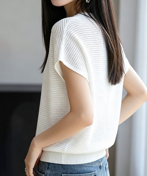 ONEP STAR(ワンピスター)の「フロントボタンリブ半袖サマーニット(ニット/セーター・レディース・ホワイト/ブラック/ピンク/イエロー/ブルー・FREE)」の21枚目の写真
