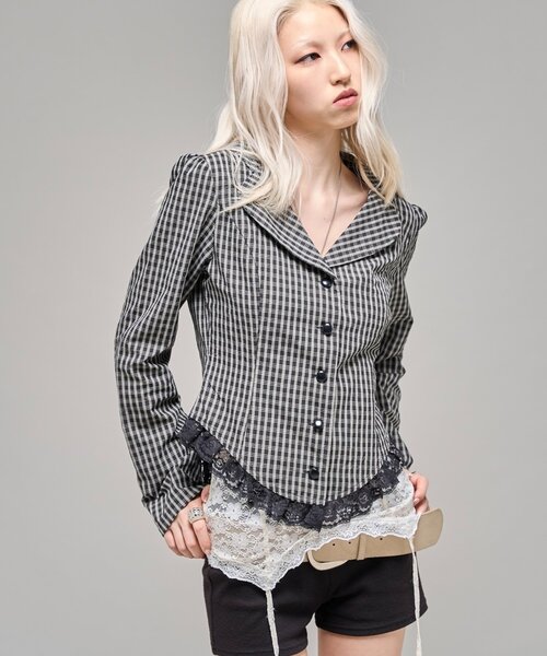 WHO'S WHO gallery（フーズフーギャラリー）の「ラウンドコルセットシャツ（シャツ/ブラウス・レディース・ブラウン/ブラック・FREE）」の6枚目の写真