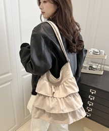 【A4サイズ対応】2wayフリルトートバッグ 斜め掛け 肩掛け 大容量 超軽量 フェミニン カジュアル 韓国風