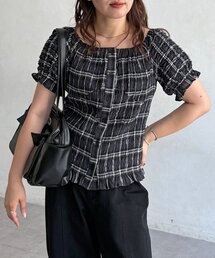 チェックシャーリングブラウス