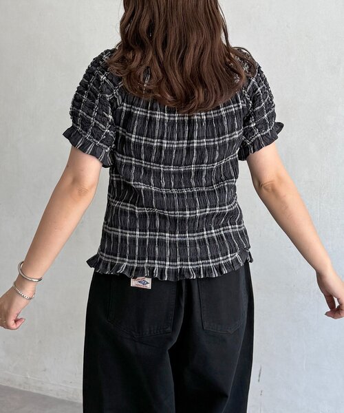 CPCM(シーピーシーエム)の「チェックシャーリングブラウス(シャツ/ブラウス・レディース・ブラック/ベージュ/サックスブルー・FREE)」の12枚目の写真