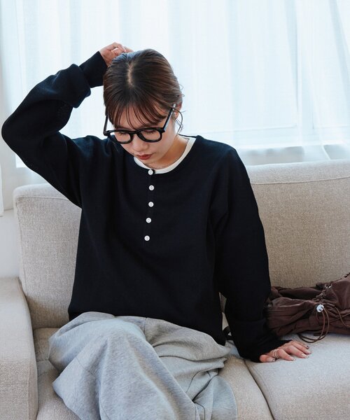 DISCOAT(ディスコート)の「【Enlude】スウェットライクヘンリーネックニット《ユニセックス》(ニット/セーター・レディース・グレー/ブラウン/ブラック・LARGE/MEDIUM)」の5枚目の写真