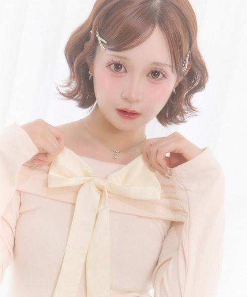 Mejoul(メジュール)の「【2026秋冬新作】レースオフショルリボン リブニットトップス(Tシャツ/カットソー・レディース・ホワイト・F)」の19枚目の写真