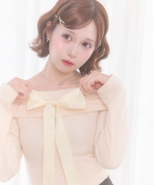 Mejoul(メジュール)の「【2026秋冬新作】レースオフショルリボン リブニットトップス(Tシャツ/カットソー・レディース・ホワイト・F)」の20枚目の写真