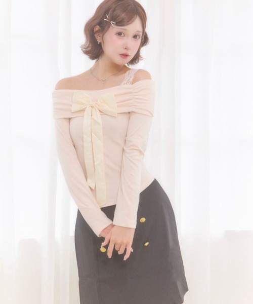 Mejoul(メジュール)の「【2026秋冬新作】レースオフショルリボン リブニットトップス(Tシャツ/カットソー・レディース・ホワイト・F)」の11枚目の写真