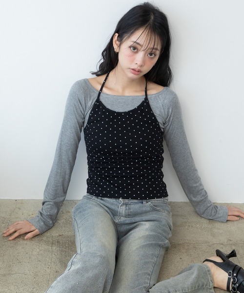 3.3 Field Trip (3.3フィールドトリップ)の「3.3 Field Trip/ホルターネックデザインレイヤードロングスリーブ(Tシャツ/カットソー・レディース・グレー×サックスブルー/ブラック×グレー・FREE)」の4枚目の写真