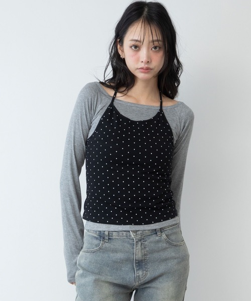 3.3 Field Trip (3.3フィールドトリップ)の「3.3 Field Trip/ホルターネックデザインレイヤードロングスリーブ(Tシャツ/カットソー・レディース・グレー×サックスブルー/ブラック×グレー・FREE)」の10枚目の写真