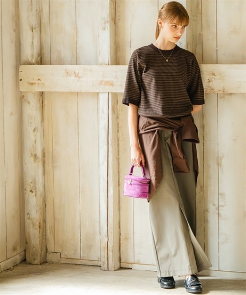 Maison INNESS(メゾンアイネス)の「コントラストヤーン ジャガード編み5分袖ニット(UVカット)(ニット/セーター・レディース・ブラウン/ライトベージュ・L/M/LL/S/5L/4L/3L)」の8枚目の写真