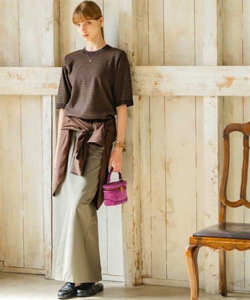 Maison INNESS(メゾンアイネス)の「コントラストヤーン ジャガード編み5分袖ニット(UVカット)(ニット/セーター・レディース・ブラウン/ライトベージュ・L/M/LL/S/5L/4L/3L)」の11枚目の写真