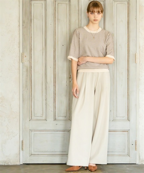 Maison INNESS(メゾンアイネス)の「コントラストヤーン ジャガード編み5分袖ニット(UVカット)(ニット/セーター・レディース・ブラウン/ライトベージュ・L/M/LL/S/5L/4L/3L)」の14枚目の写真