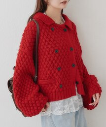 【BRN/WEB限定カラー】ぽこぽこダブルボタンカーディガン