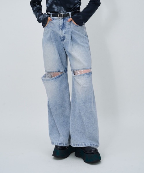 HARE(ハレ)の「LACEカットアウトデニム(HARE)(デニムパンツ・レディース・グレー/ブラック・FREE)」の12枚目の写真