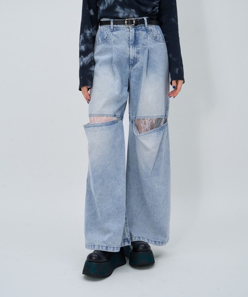 HARE(ハレ)の「LACEカットアウトデニム(HARE)(デニムパンツ・レディース・グレー/ブラック・FREE)」の13枚目の写真