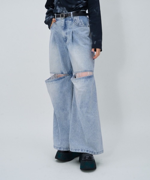 HARE(ハレ)の「LACEカットアウトデニム(HARE)(デニムパンツ・レディース・グレー/ブラック・FREE)」の14枚目の写真