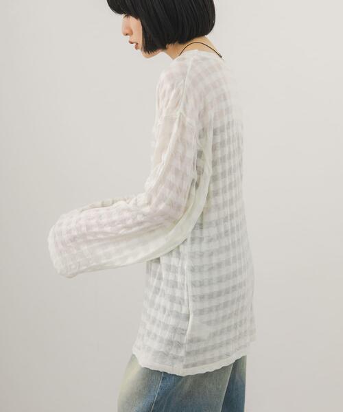 KBF(ケイビーエフ)の「シャドーチェックルーズロンTEE(Tシャツ/カットソー・レディース・ブラック/アイボリー・ONE)」の21枚目の写真