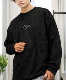ワイドシルエット ワンポイント刺繍 長袖Tシャツ