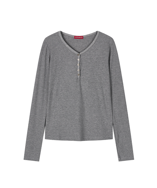KITSCH&KISS(キッチアンドキス)の「リブヘンリーネックロングスリーブ (26FTP-LSTS03)(Tシャツ/カットソー・レディース・ブラック/グレー/アイボリー/ワイン・FREE)」の3枚目の写真