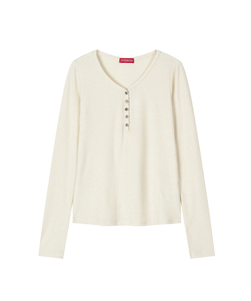 KITSCH&KISS(キッチアンドキス)の「リブヘンリーネックロングスリーブ (26FTP-LSTS03)(Tシャツ/カットソー・レディース・ブラック/グレー/アイボリー/ワイン・FREE)」の2枚目の写真