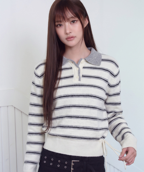 THE GREEN LAB（ザグリーンラボ）の「ストライプカラーフリルニットスウェット [アイボリー]（ニット/セーター・レディース・その他・FREE）」の3枚目の写真