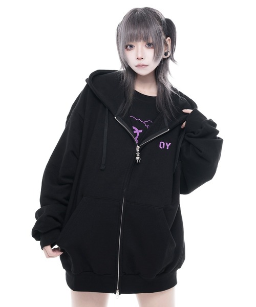 OY（オーワイ）の「『OY/オーワイ』GLITTER ODOLLY HOODIE ZIP UP/グリッターオードリージップアップパーカー（パーカー・レディース・ブラック×パープル/ブラック×ピンク・FREE）」の11枚目の写真