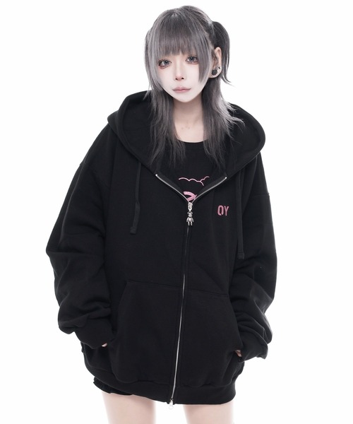 OY（オーワイ）の「『OY/オーワイ』GLITTER ODOLLY HOODIE ZIP UP/グリッターオードリージップアップパーカー（パーカー・レディース・ブラック×パープル/ブラック×ピンク・FREE）」の5枚目の写真