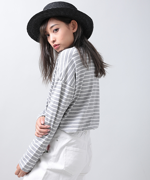 Denime（ドゥニーム）の「ドロップショルダーボーダーロングTEE（Tシャツ/カットソー・レディース・ホワイト/グレー/サックスブルー・FREE）」の9枚目の写真