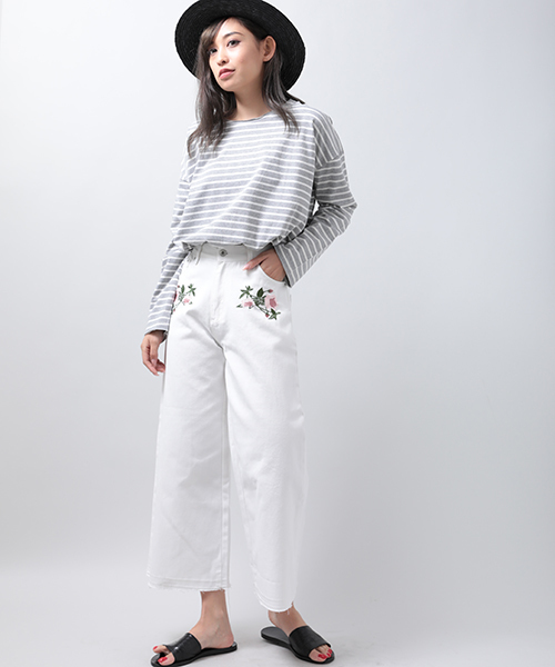 Denime（ドゥニーム）の「ドロップショルダーボーダーロングTEE（Tシャツ/カットソー・レディース・ホワイト/グレー/サックスブルー・FREE）」の8枚目の写真