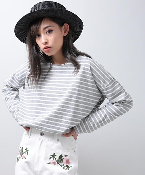 Denime（ドゥニーム）の「ドロップショルダーボーダーロングTEE（Tシャツ/カットソー・レディース・ホワイト/グレー/サックスブルー・FREE）」の6枚目の写真